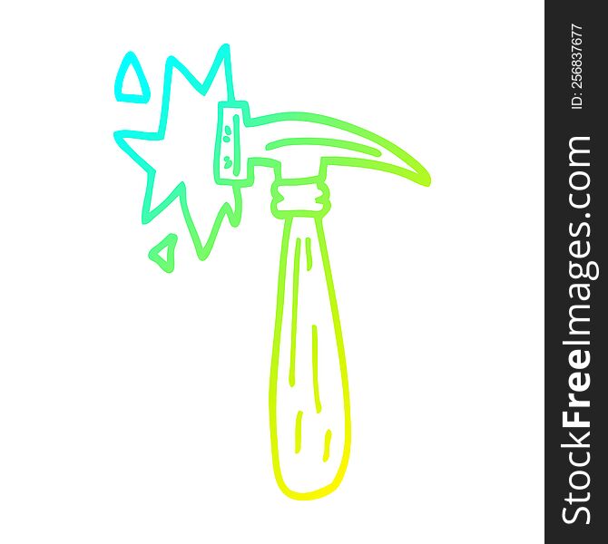 cold gradient line drawing of a cartoon hammer banging