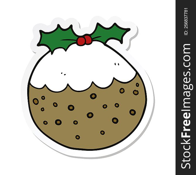 Sticker Of A Cartoon Christmas Pudding