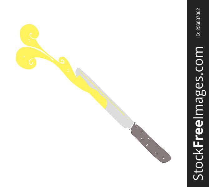 Flat Color Illustration Of A Cartoon Butter Knife