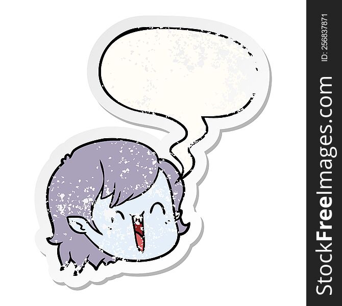 Cartoon Vampire Girl Face And Speech Bubble Distressed Sticker