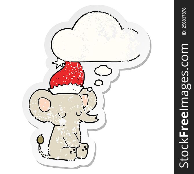 Cute Christmas Elephant And Thought Bubble As A Distressed Worn Sticker