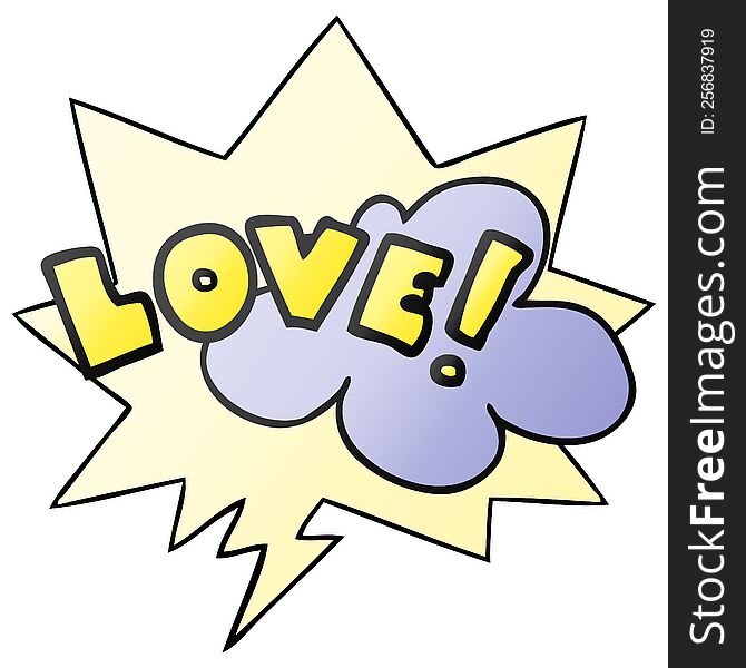 Cartoon Word Love And Speech Bubble In Smooth Gradient Style