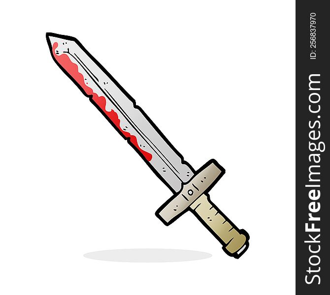 freehand drawn cartoon bloody sword
