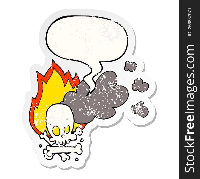 Cartoon Spooky Burning Bones And Speech Bubble Distressed Sticker