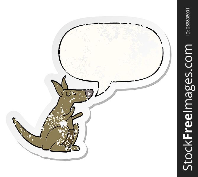 cartoon kangaroo with speech bubble distressed distressed old sticker. cartoon kangaroo with speech bubble distressed distressed old sticker