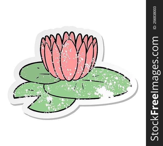 distressed sticker of a cartoon water lily