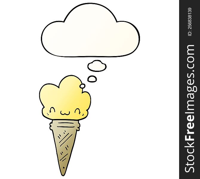 cartoon ice cream with face with thought bubble in smooth gradient style