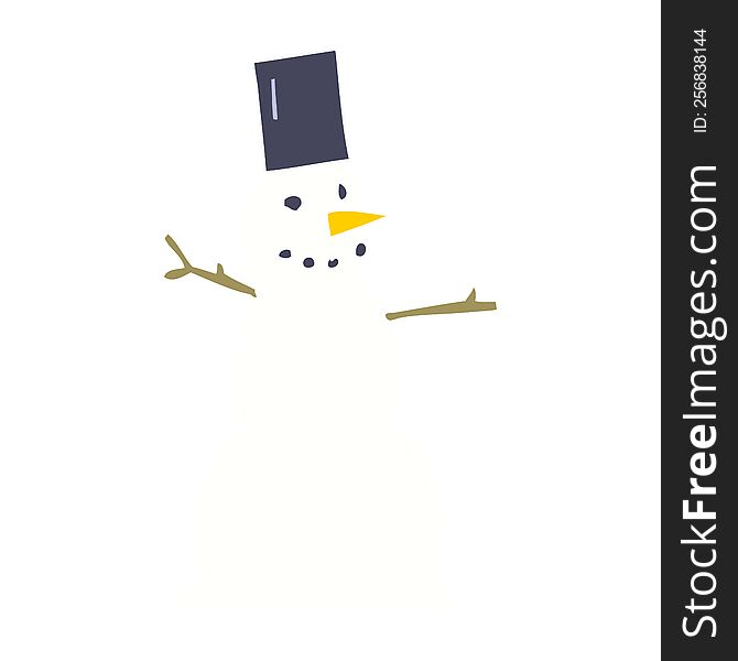 Flat Color Illustration Of A Cartoon Snowman