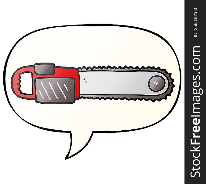 cartoon chainsaw with speech bubble in smooth gradient style