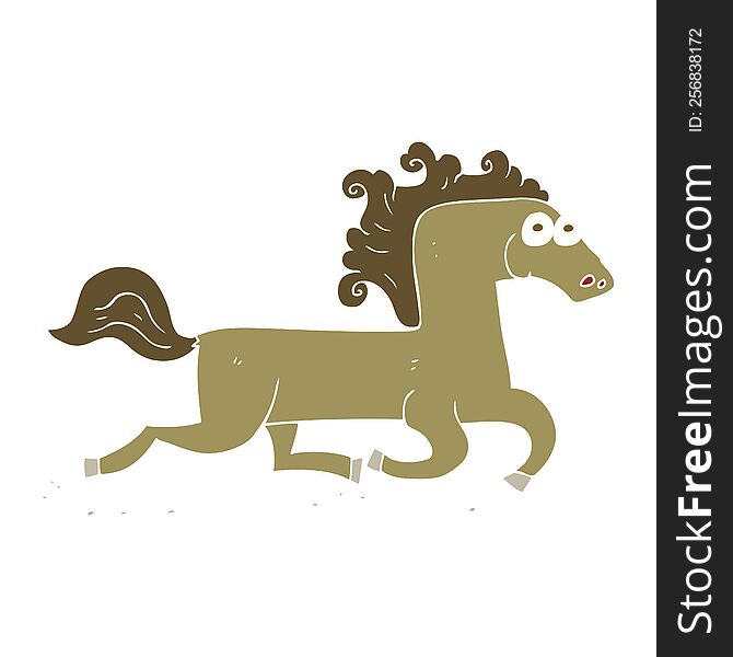Flat Color Illustration Of A Cartoon Running Horse