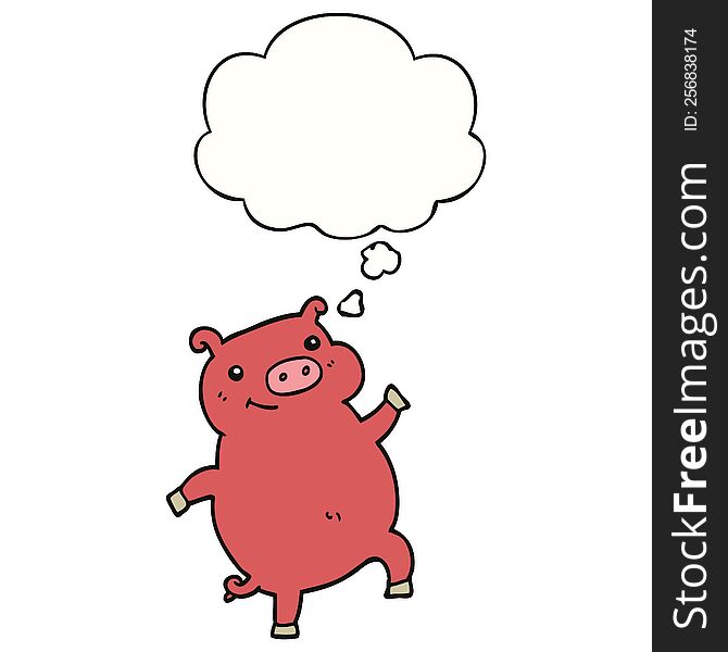 Cartoon Dancing Pig And Thought Bubble