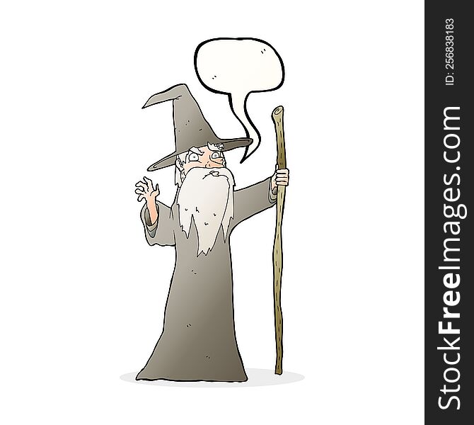 Cartoon Old Wizard With Speech Bubble