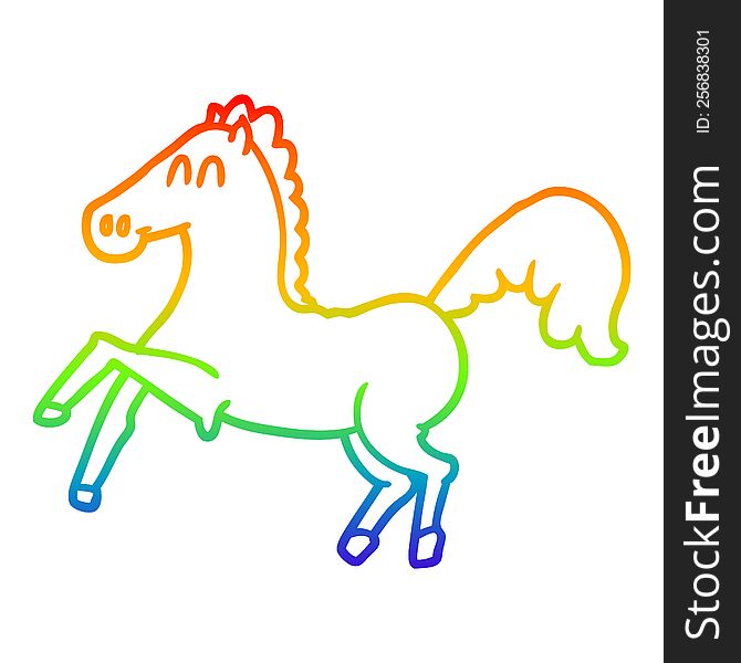Rainbow Gradient Line Drawing Cartoon Horse Rearing Up