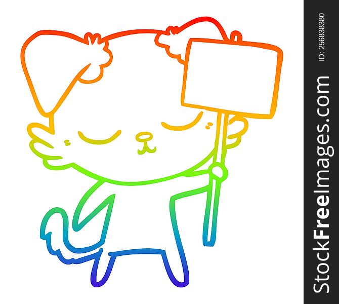 rainbow gradient line drawing of a cute cartoon dog