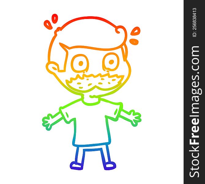rainbow gradient line drawing of a cartoon man with mustache shocked