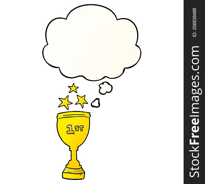 cartoon sports trophy with thought bubble in smooth gradient style