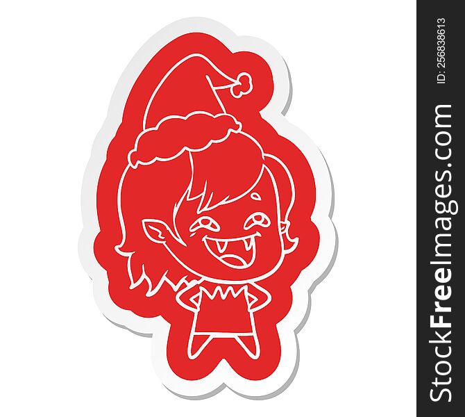 Cartoon  Sticker Of A Laughing Vampire Girl Wearing Santa Hat