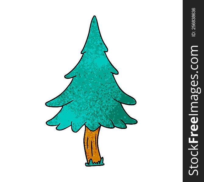 textured cartoon doodle of woodland pine trees