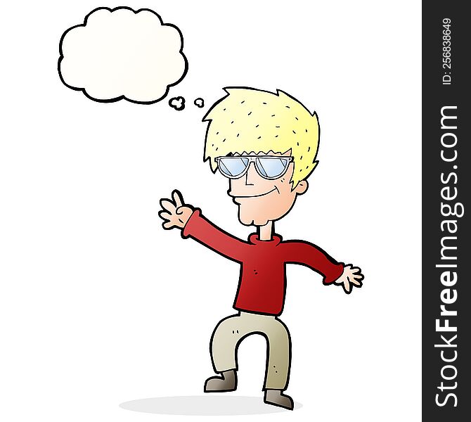 Cartoon Waving Cool Guy With Thought Bubble