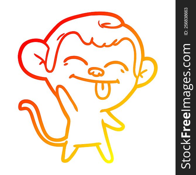 Warm Gradient Line Drawing Funny Cartoon Monkey Waving