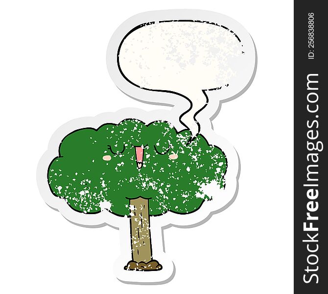 Cartoon Tree And Speech Bubble Distressed Sticker