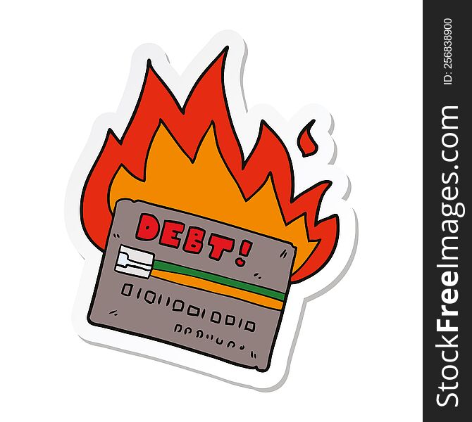 sticker of a burning credit card cartoon