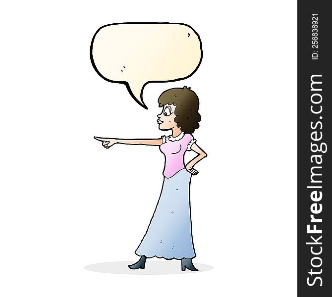 Cartoon Woman Pointing Finger With Speech Bubble