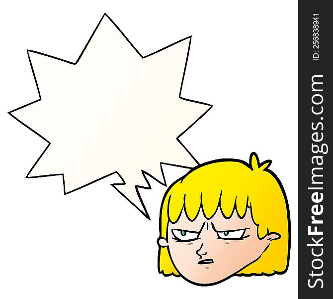 Cartoon Angry Woman And Speech Bubble In Smooth Gradient Style