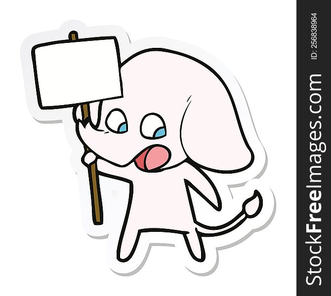 sticker of a cute cartoon elephant holding placard