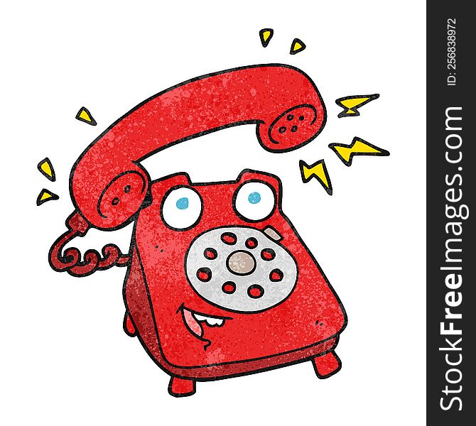 freehand textured cartoon ringing telephone