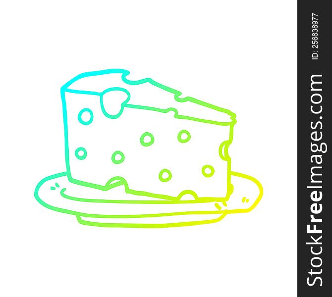 Cold Gradient Line Drawing Cartoon Cheese On Plate
