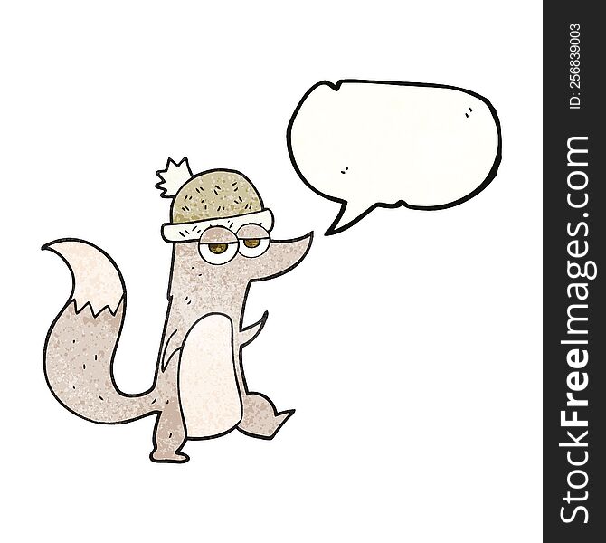 Speech Bubble Textured Cartoon Little Wolf Wearing Hat
