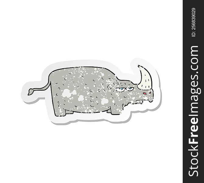 Retro Distressed Sticker Of A Cartoon Rhino