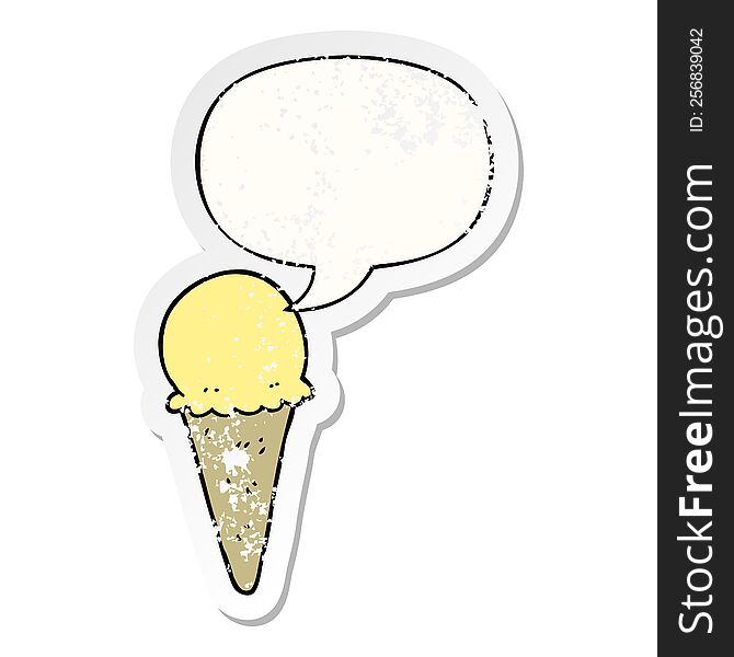 Cartoon Ice Cream And Speech Bubble Distressed Sticker