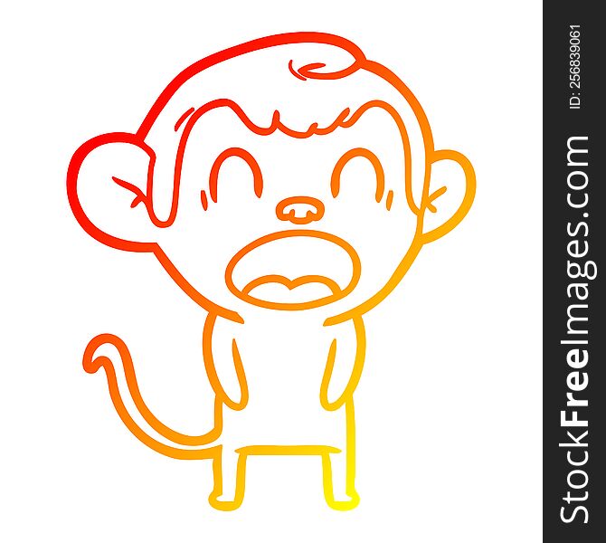 warm gradient line drawing of a yawning cartoon monkey