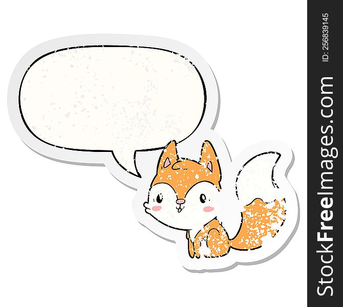 Cute Cartoon Fox And Speech Bubble Distressed Sticker