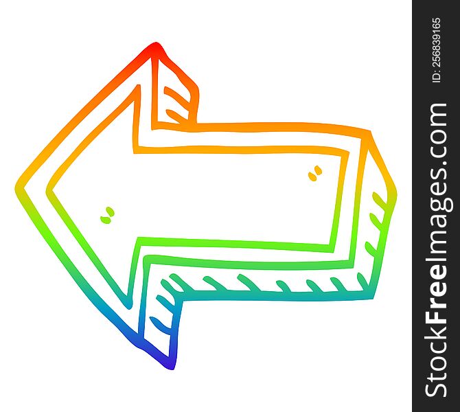 rainbow gradient line drawing of a cartoon arrow