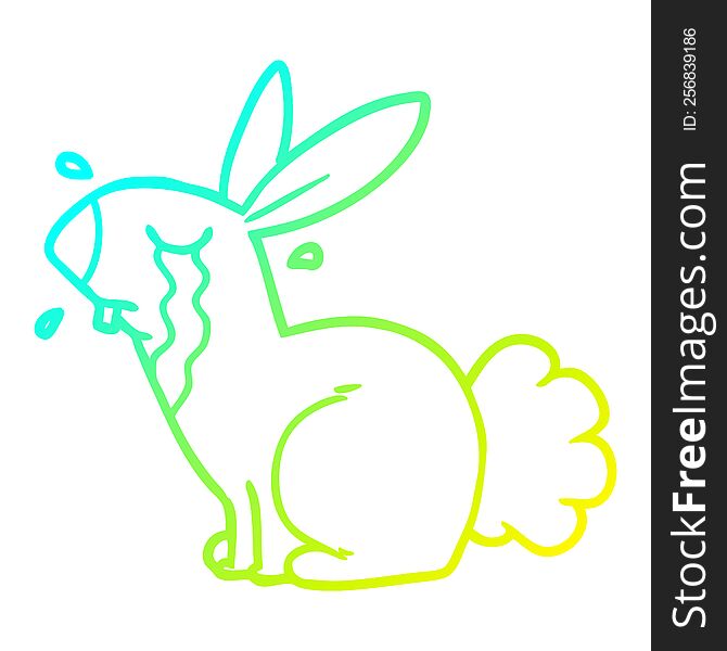 cold gradient line drawing of a cartoon bunny rabbit crying