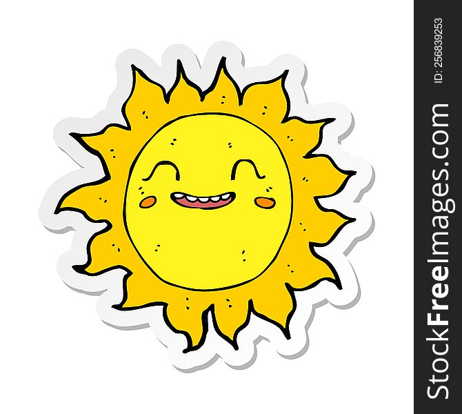 sticker of a cartoon happy sun