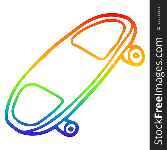 rainbow gradient line drawing of a cartoon skate board