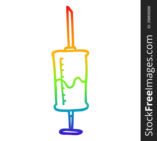 Rainbow Gradient Line Drawing Cartoon Syringe Of Blood