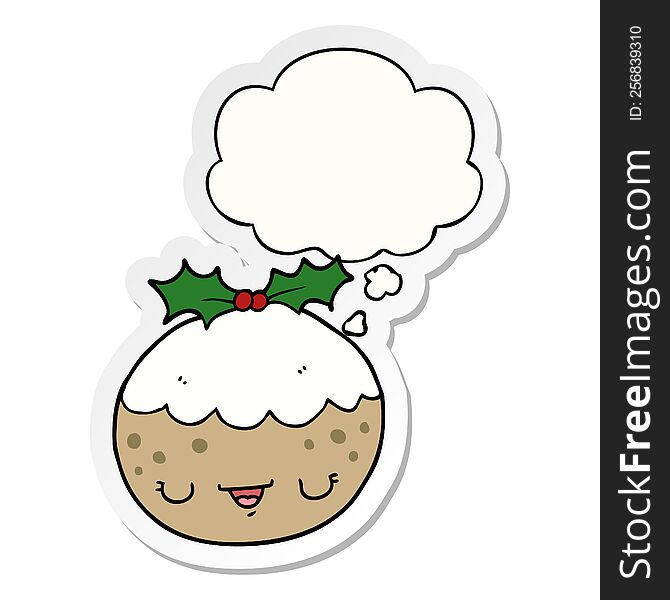 cute cartoon christmas pudding with thought bubble as a printed sticker