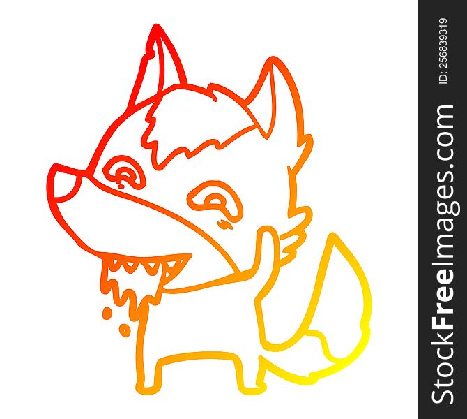 Warm Gradient Line Drawing Cartoon Hungry Wolf