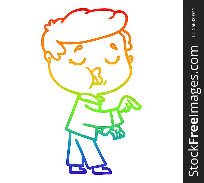 rainbow gradient line drawing of a cartoon man talking
