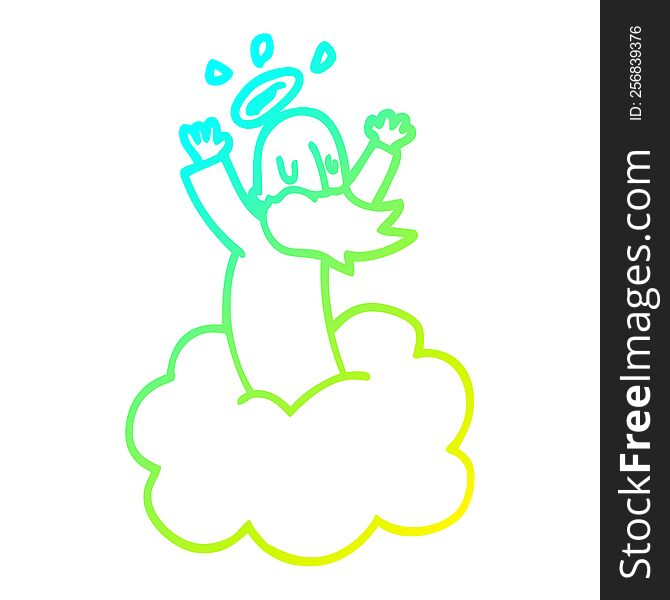 Cold Gradient Line Drawing Cartoon God On Cloud