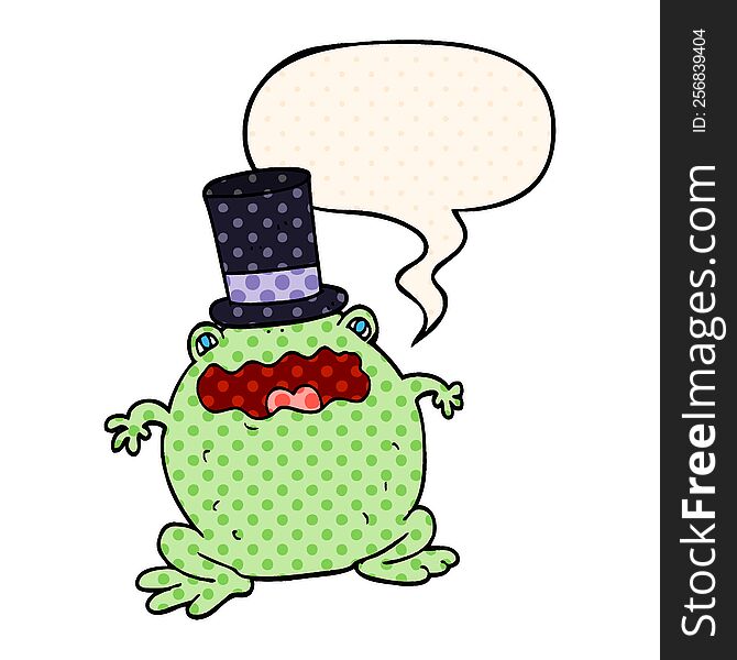 Cartoon Toad Wearing Top Hat And Speech Bubble In Comic Book Style