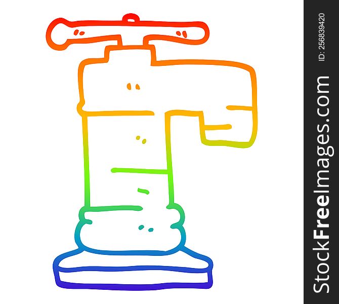 rainbow gradient line drawing of a cartoon faucet