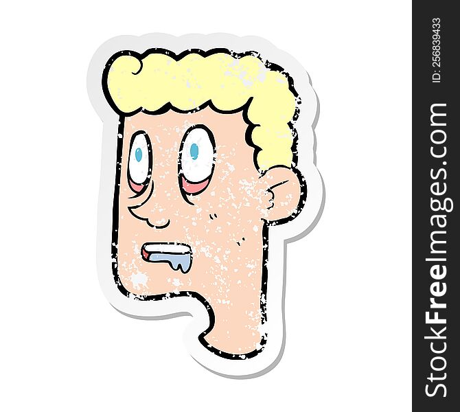retro distressed sticker of a cartoon staring man drooling