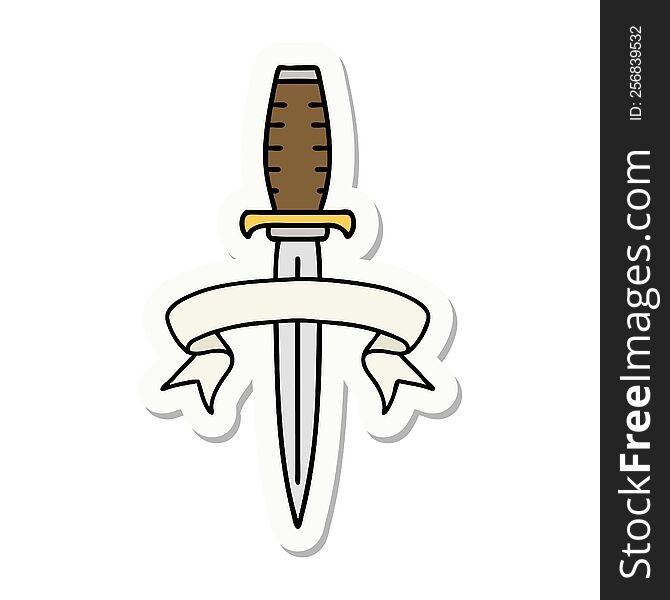 Tattoo Sticker With Banner Of A Dagger
