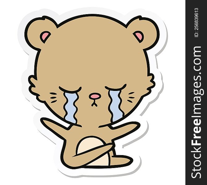 Sticker Of A Crying Cartoon Bear